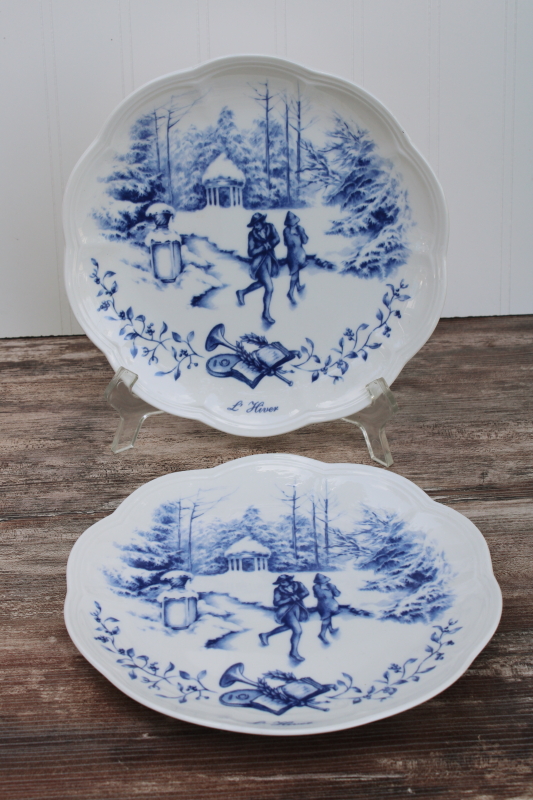 Lenox Les Saisons vintage French country blue and white china toile print accent plates Winter scene