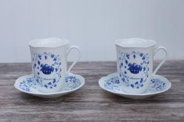 Lenox Les Saisons vintage French country blue and white china toile print mug cups saucers Autumn