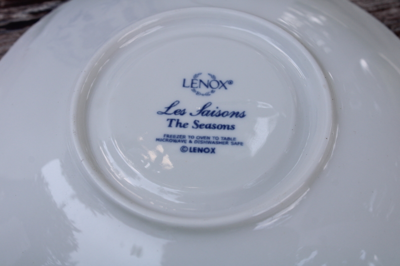 Lenox Les Saisons vintage French country blue and white china toile print mug cups saucers Spring