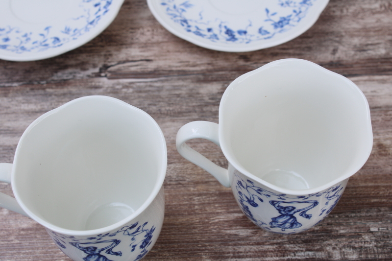 Lenox Les Saisons vintage French country blue and white china toile print mug cups saucers Summer