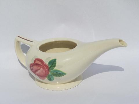 Lexington pink rose pattern vintage Red Wing pottery teapot, no lid