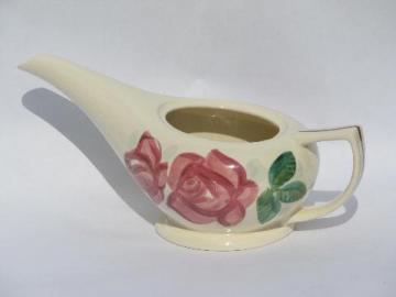 Lexington pink rose pattern vintage Red Wing pottery teapot, no lid