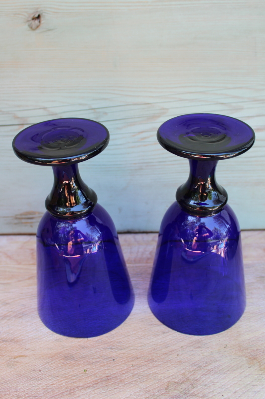 Libbey Flare cobalt blue stemware, large wine glasses or water goblets