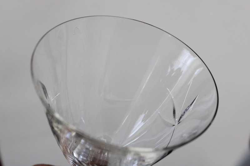Linda pattern cut glass wine glasses, Tiffin crystal stemware vintage 1960s 70s