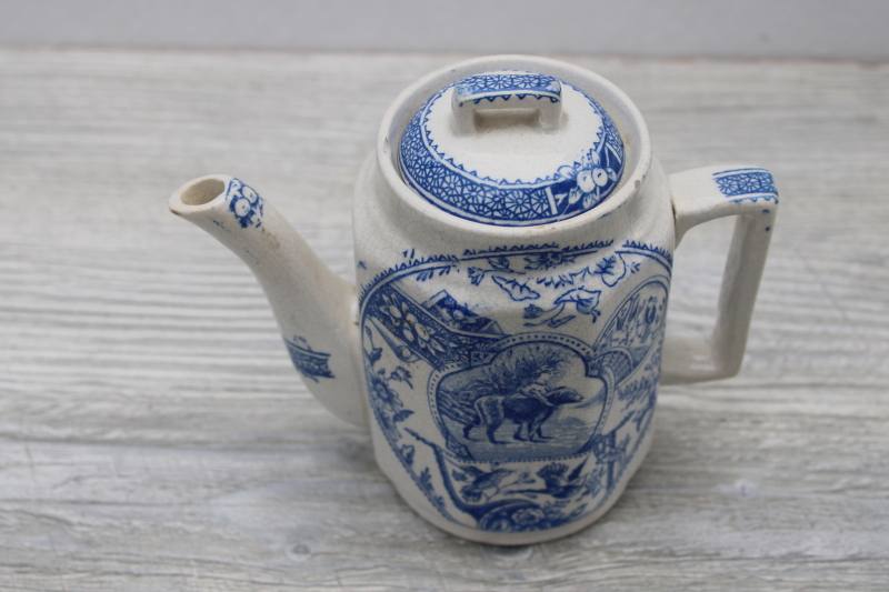 Little Mae 1800s antique transferware china, girl w/ dog - tiny teapot child size