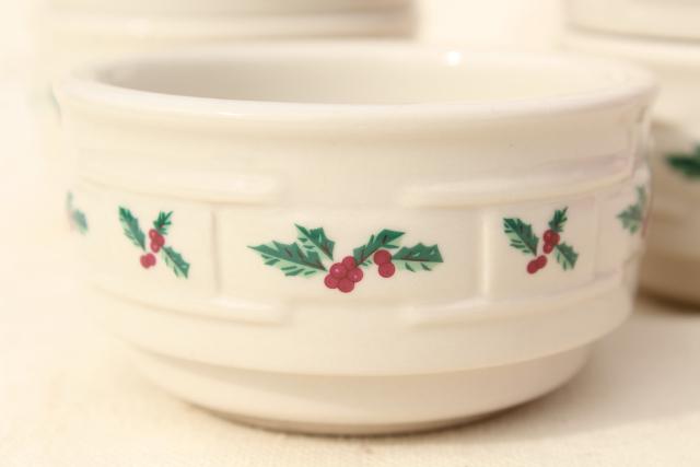 Longaberger Holly Christmas Traditions stoneware pottery custard cups