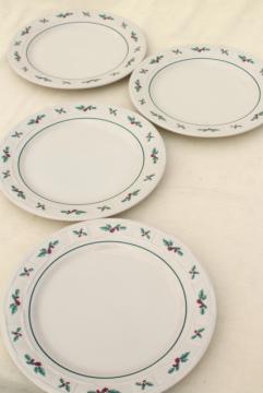 Longaberger Holly Christmas Traditions stoneware pottery dinner plates set of four
