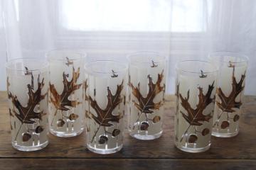 Lotus glass mid century mod vintage highball glasses, gold oak leaf  acorn tumblers
