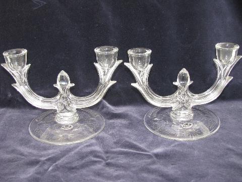 Lotus-Glastonbury vintage elegant cut glass console bowl and pair branched candelabras
