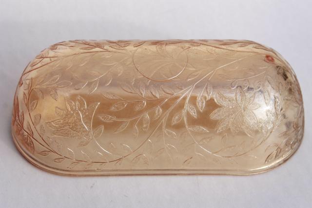 Louisa Floragold iridescent stick butter dish cover, vintage depression glass
