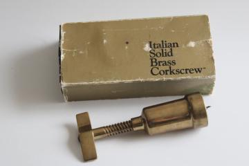 MCM heavy solid brass corkscrew wine bottle opener, made in Italy 1970s vintage