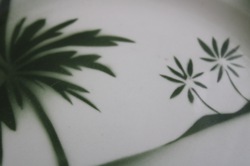 MCM vintage restaurant plate, ironstone china green airbrush design palm trees silhouette