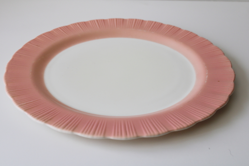 MacBeth Evans Cremax ivory glass cake plate pie crust edge pink ruffle border