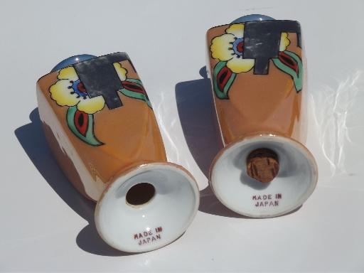 Made in Japan vintage hand-painted luster china, tall S&P shakers set