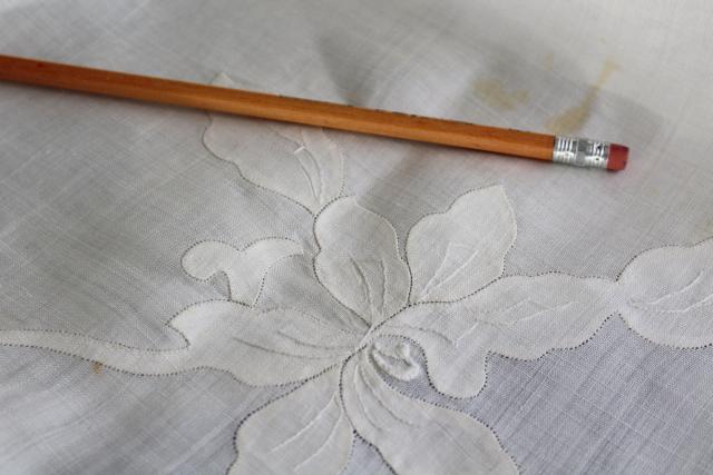 Madeira vintage embroidered cotton banquet tablecloth & 12 napkins, wedding blue & white