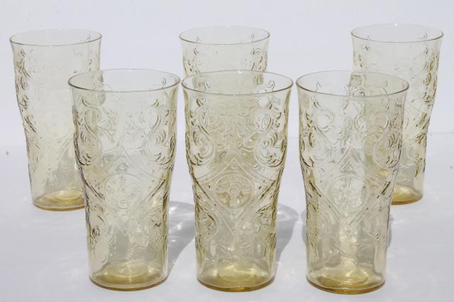 Madrid / Recollection vintage yellow depression glass tumblers set of 6 drinking glasses