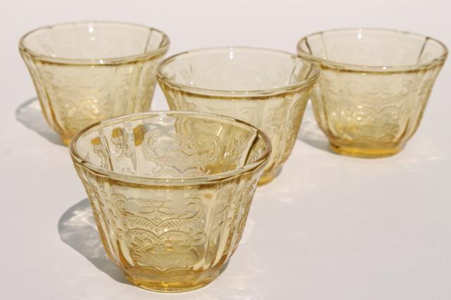 Madrid pattern amber yellow depression glass, small dishes or jello molds