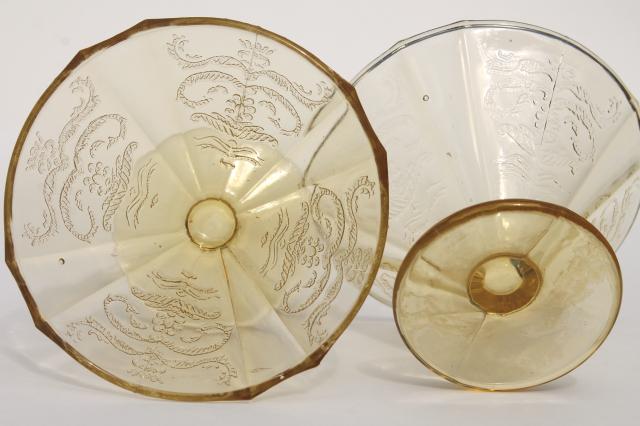 Madrid pattern yellow glass sherbet dishes, set of 8 vintage amber depression glass sherbets