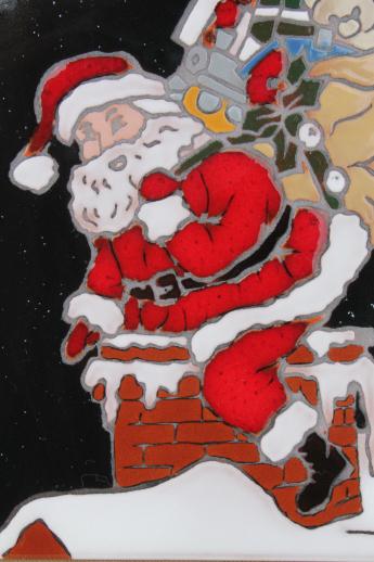 Mag-Mor hand-painted art pottery tile trivet w/ Christmas Santa Claus