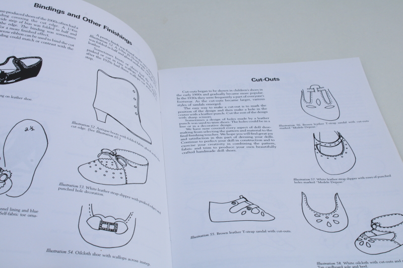 Make Doll Shoes workbooks 1  2, full size craft sewing patterns for antique  vintage dolls slippers