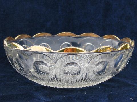 Manhattan pressed pattern glass, vintage berry set w/ 6 small bowls