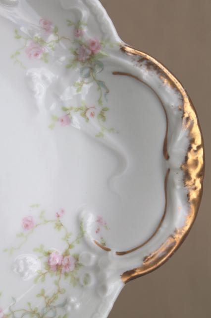 Marie pink floral vintage Haviland Limoges china, oval serving dish & platter underplate
