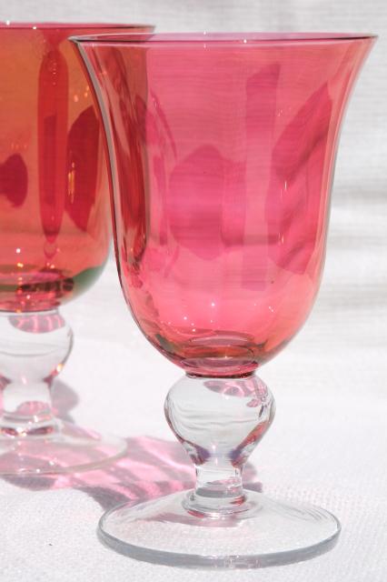 Mariposa Bijoux glass goblets made in Poland, ruby stain wine or water glasses