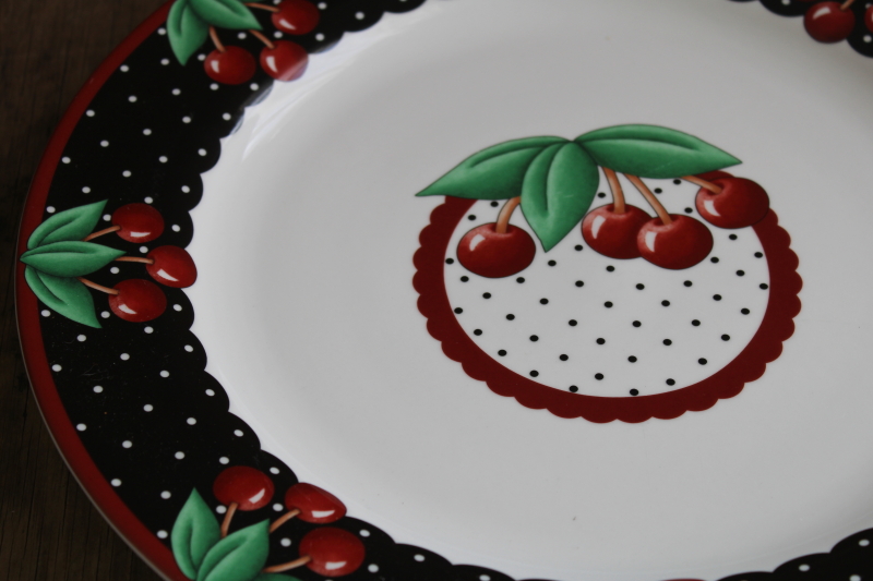 Mary Engelbreit at Home early 2000s vintage Cherries Cameo cherry pattern cake plate