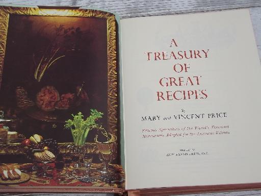 Mary and Vincent Price cookbook, vintage 1965 Treasury of Great Recipes