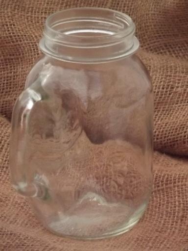 Mason jar iced tea glass, 1 qt Golden Harvest drinking jar mug w/ handle 