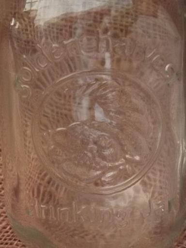 Mason jar iced tea glass, 1 qt Golden Harvest drinking jar mug w/ handle 