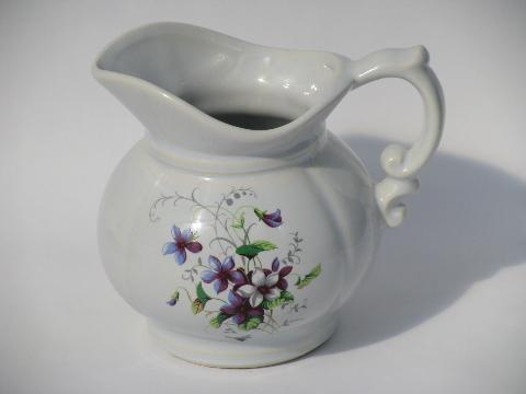 McCoy pottery, vintage china wash pitcher and bowl set, purple violets