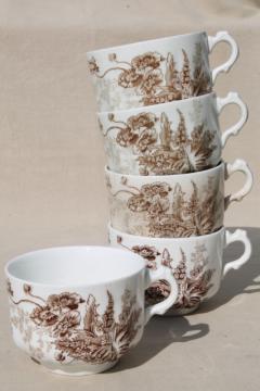 Meakin - Essex antique brown transferware ironstone china mug cups poppies & wildflowers