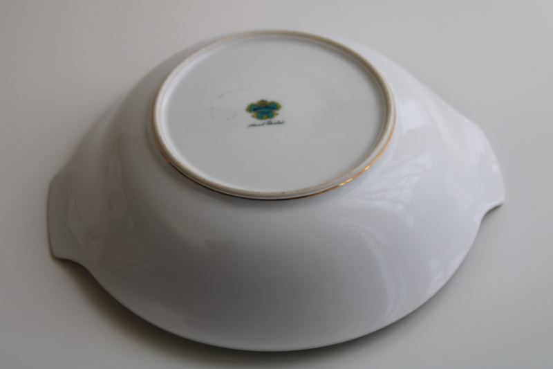 Meito Japan vintage hand painted china serving bowl, mint green border floral w/ gold