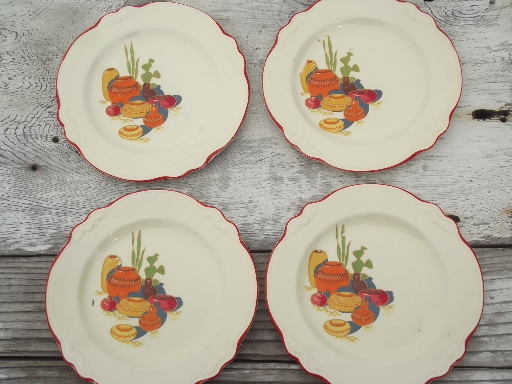 Mexicali cactus pattern vintage Homer Laughlin china plates, Virginia Rose