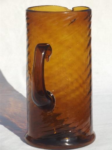 Mexican amber glass pitcher, large hand-blown glass pitcher for beer, margaritas