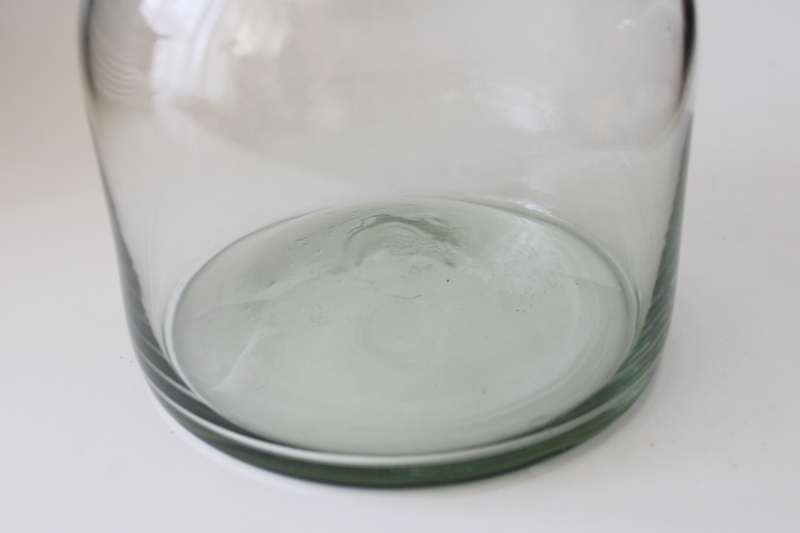 Mexican hand blown glass carafe pitcher, bottle shape blue band rim vintage glassware
