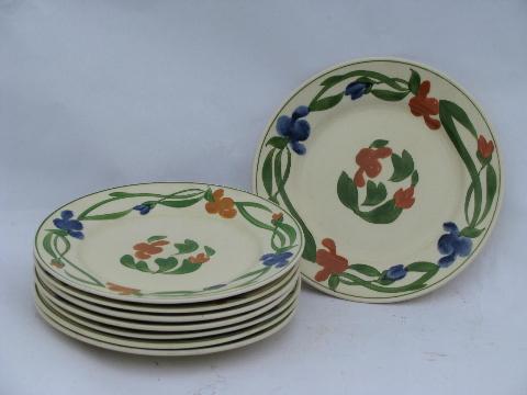 Mexico hand-painted flowers, TitianWare English china plates, vintage Adams-England