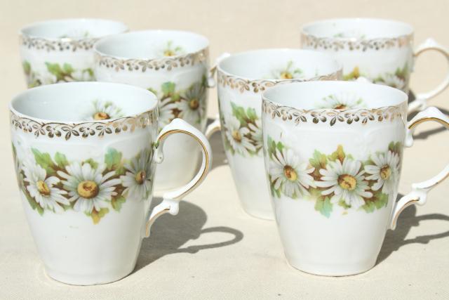 Mignon daisies, antique floral porcelain cups, early 1900s vintage Bavaria china