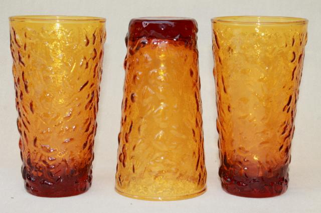Milano Anchor Hocking amber glass ice texture tumblers, iced tea drinking glasses
