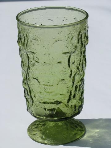 Milano vintage glass pitcher, footed ice tea glasses, retro green