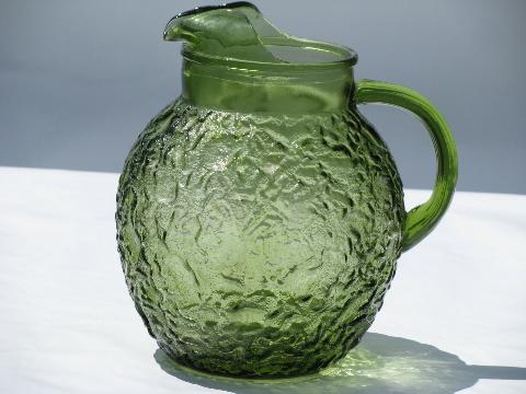 Milano vintage glass pitcher, footed ice tea glasses, retro green