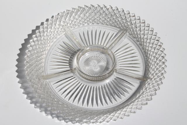 Miss America crystal clear vintage Anchor Hocking glass relish dish divided tray plate
