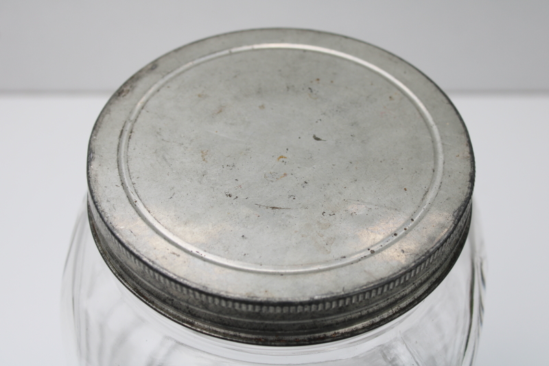 Monarch coffee jar, vintage embossed glass canister w/ metal lid, gallon jar