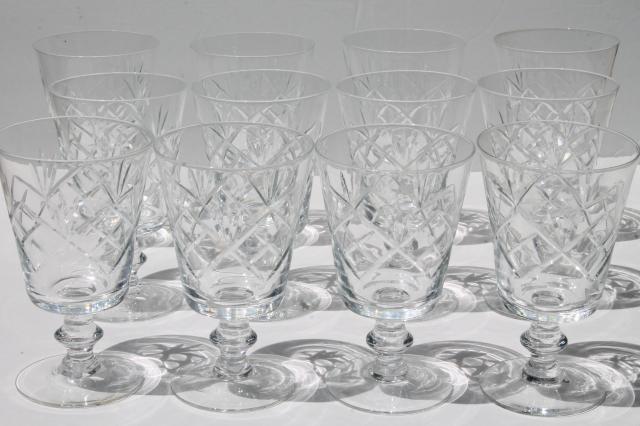 Morgantown glass Starlight pattern crystal water glasses, vintage set of 12 goblets