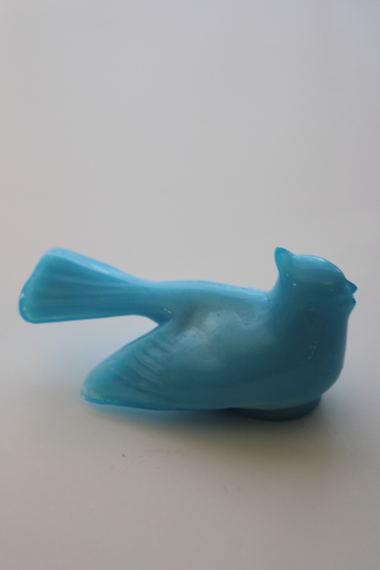 Mosser glass vintage blue milk glass bird figurine, little bluebird