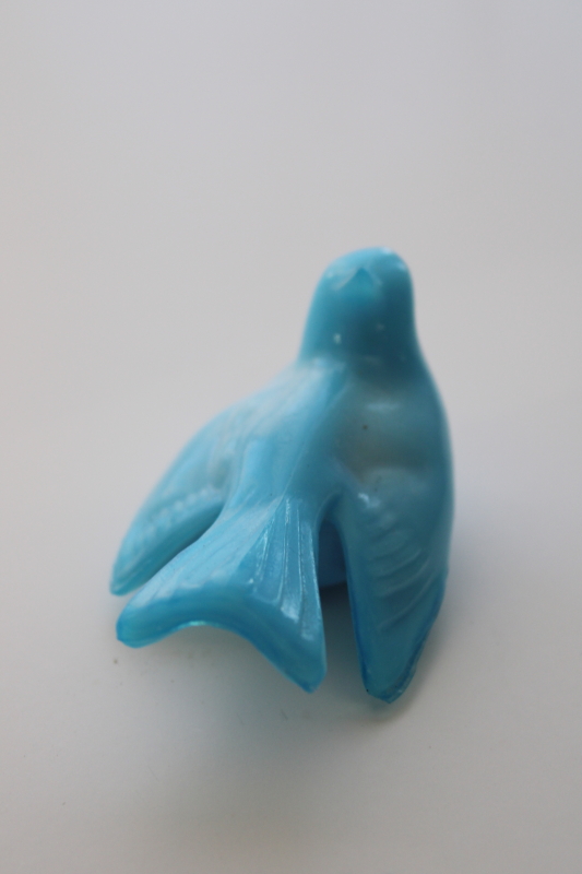 Mosser glass vintage blue milk glass bird figurine, little bluebird
