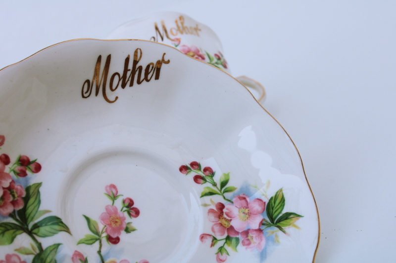 Mother tea cup  saucer set, vintage Royal Albert china pink dogwood or wild rose floral