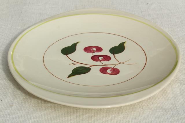 Mountain Cherries Blue Ridge hand painted china platter or tray, red cherry large round plate
