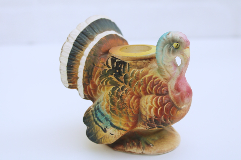 Napcoware vintage ceramic turkey, Thanksgiving candle holder holiday party table decor